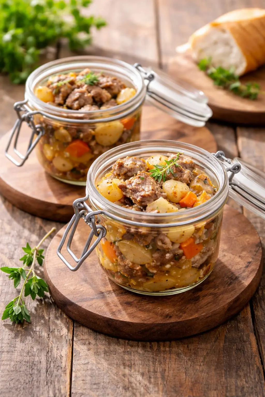 Bocaux de baeckeoffe en terrine, spécialité alsacienne